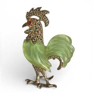 Hattie Carnegie Green Rooster Brooch